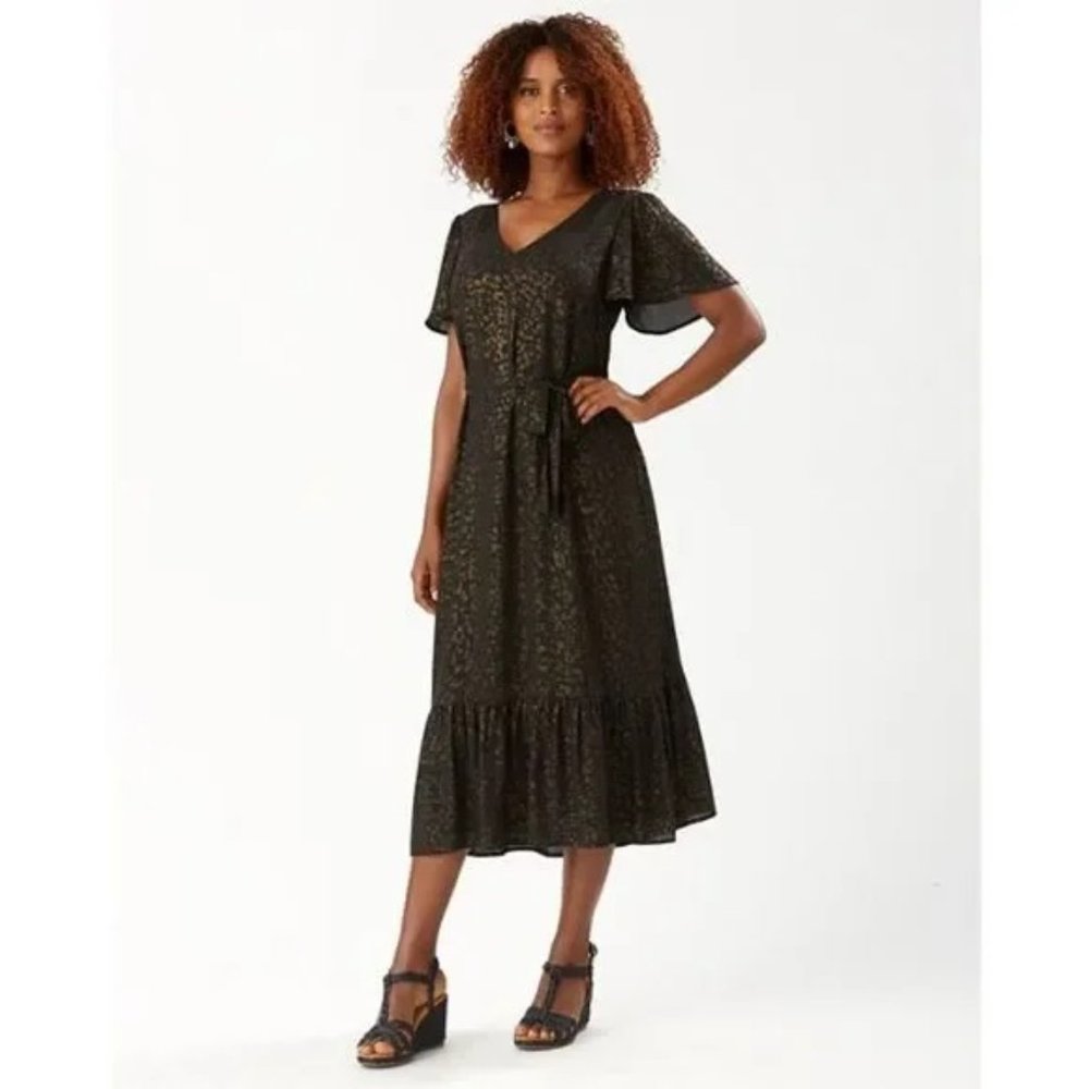 TOMMY BAHAMA Menai Mambo Black Gold Animal Print Midi Dress Size M NWOT